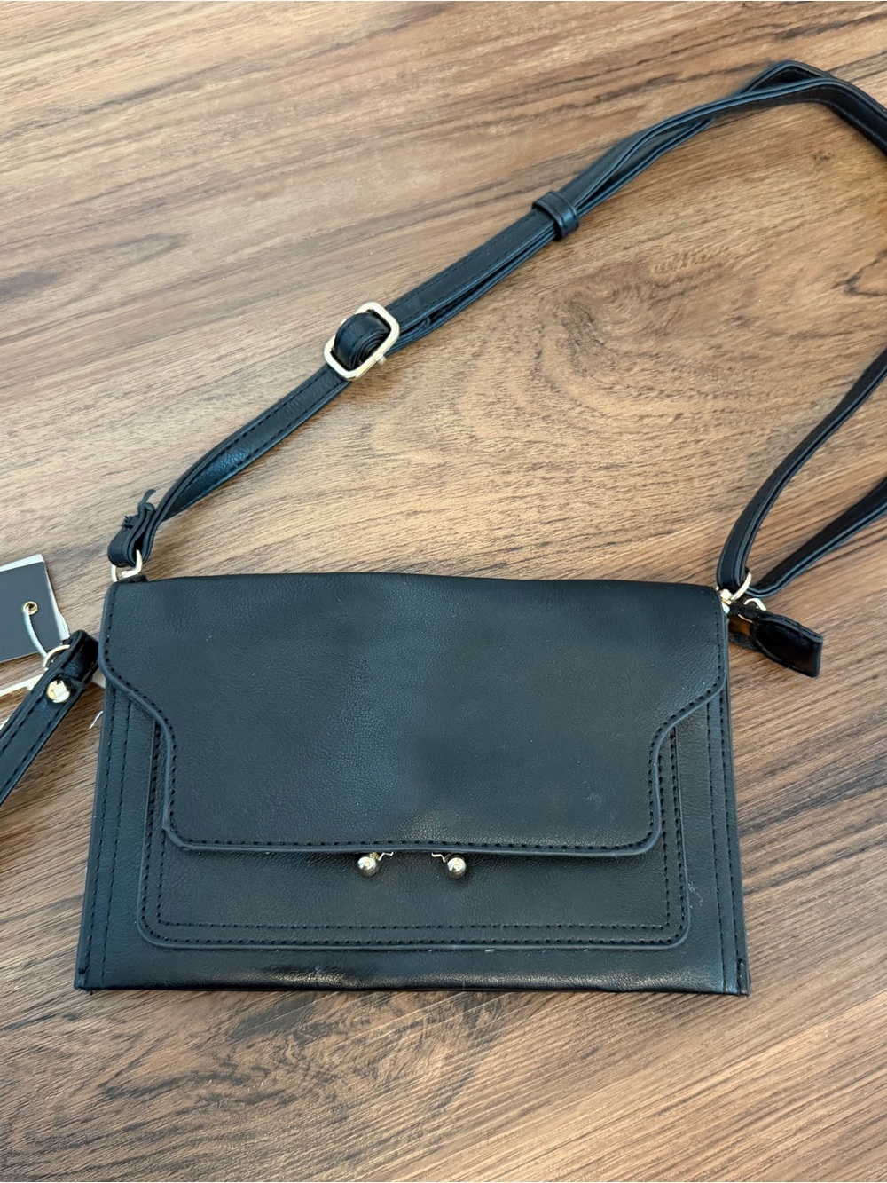 NWT Isabelle Structured Black Crossbody Bag with Gold Accents Wristlet